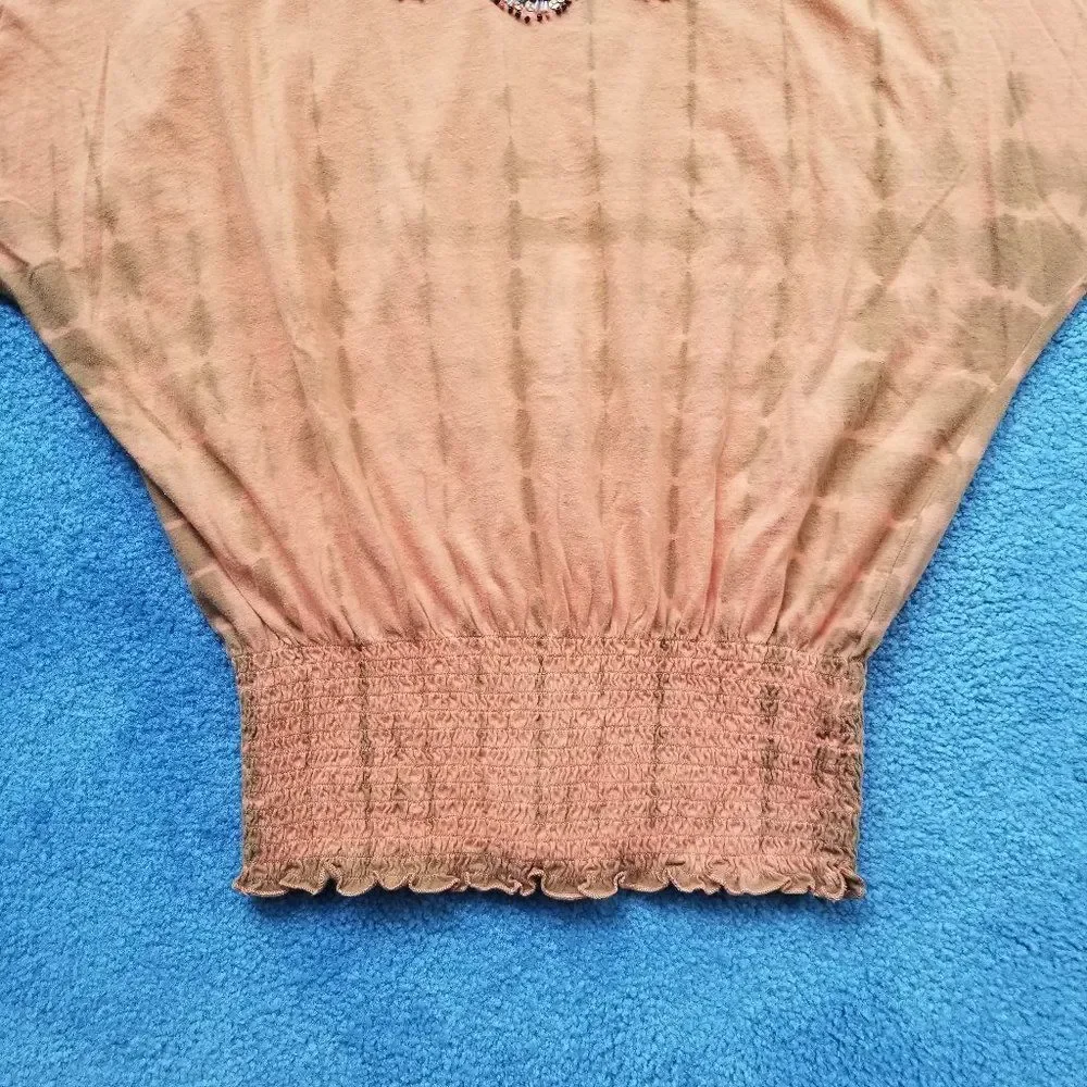 Dressbarn Indie Tangerine Tie-Die Tee Short Sleeves with Beaded Embellishments